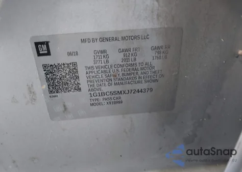 2018 Chevrolet Cruze Ls Auto z USA, uszkodzony, nr VIN 1G1BC5SMXJ7244379